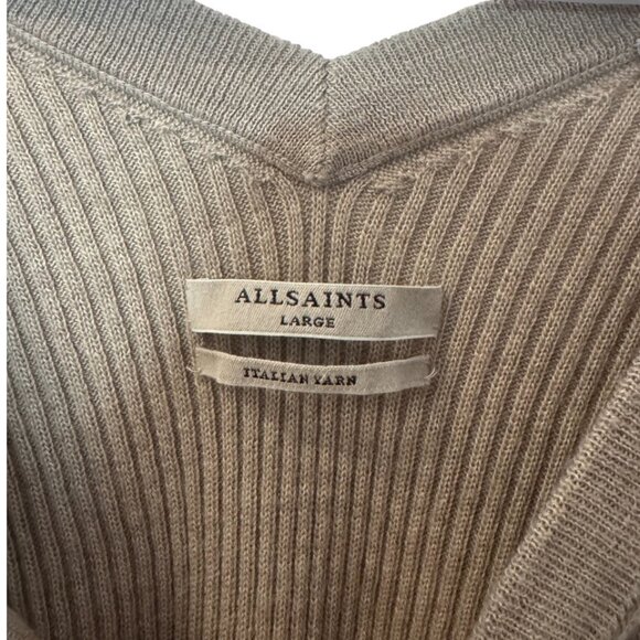 All Saints taupe Keld Olivo oversized V-neck asymmetrical sweater size L - Picture 12 of 14